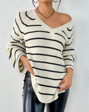 Essnce striped wool sweater with raglan sleeves and slit hem 3616 - سويتر