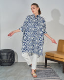 OVERSIZED FRONT BUTTONED W/PRINTED DESIGN COTTON BLOUSE 2353 - بلوزة