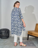 OVERSIZED FRONT BUTTONED W/PRINTED DESIGN COTTON BLOUSE 2353 - بلوزة