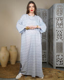 Round neck with front embroidered pocket and short sleeves embroidered stylish button cotton kaftan 2976 - قفطان