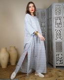 Round neck with front embroidered pocket and short sleeves embroidered stylish button cotton kaftan 2976 - قفطان