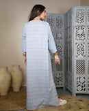 Round neck with front embroidered pocket and short sleeves embroidered stylish button cotton kaftan 2976 - قفطان