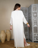 Round neck with front embroidered pocket and short sleeves embroidered stylish button cotton kaftan 2979 - قفطان