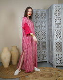 Round neck with front embroidered pocket and short sleeves embroidered stylish button cotton kaftan 2974 - قفطان