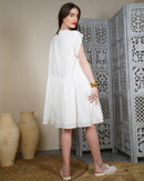 Embroidered v-neck and bottom design, waist gathered with embroidered short sleeves cotton kaftan 2959 - قفطان