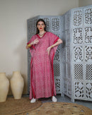 Oversized V-neck embroidered design cotton kaftan 2905 - قفطان