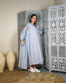 Oversized kaftan with embroidered shoulder and front lace design, gathered design inner with sleeveless 2897 - قفطان