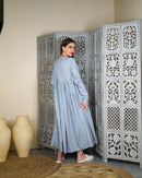 Embroidered neck with klosh design and waist gathered with long sleeves cotton kaftan 2953 - قفطان