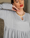 Embroidered neck with klosh design and waist gathered with long sleeves cotton kaftan 2953 - قفطان