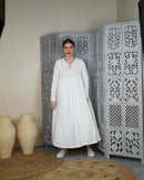 Embroidered neck with klosh design and waist gathered with long sleeves cotton kaftan 2949 - قفطان
