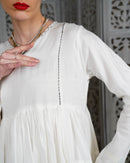 Embroidered neck with klosh design and waist gathered with long sleeves cotton kaftan 2949 - قفطان