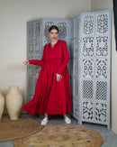 Embroidered neck with klosh design and waist gathered with long sleeves cotton kaftan 2952 - قفطان