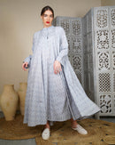 Embroidered collar and front lines and button style with klosh design and long sleeves cotton kaftan 2966 - قفطان