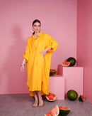 V-neck and collar embroidered design with front button and both side pockets, sleeves cuff folded style kaftan 2922 - قفطان
