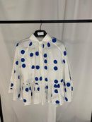 Oversized collar design with printed dots and waist gathered style Blouse 2718 - بلوزة