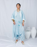 Oversized Embroidered design with Waist belted and sleeveless short Inner, Sherwal loose pants 3 pcs set Kaftan 2737 - قفطان