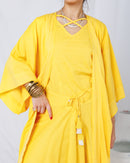 Oversized Embroidered design with Waist belted and sleeveless short Inner, Sherwal loose pants 3 pcs set Kaftan 2745 - قفطان