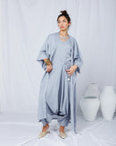 Oversized Embroidered design with Waist belted and sleeveless short Inner, Sherwal loose pants 3 pcs set Kaftan 2747 - قفطان