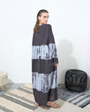 Embroidered V-Shape collar with front gathered design, Klosh Style with long sleeves cotton kaftan 4156 - قفطان