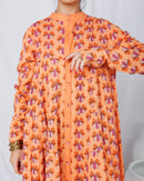 Round neck embroidered Lines and front Gathered pattern stylish Klosh design, Long sleeves and cotton kaftan 2772 - قفطان