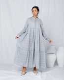 Round neck embroidered Lines and front Gathered pattern stylish Klosh design, Long sleeves and cotton kaftan 2773 - قفطان