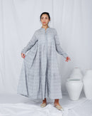 Round neck embroidered Lines and front Gathered pattern stylish Klosh design, Long sleeves and cotton kaftan 2773 - قفطان