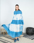 Round neck embroidered Lines and front Gathered pattern stylish Klosh design, Long sleeves and cotton kaftan 4161 - قفطان