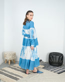 Round neck embroidered Lines and front Gathered pattern stylish Klosh design, Long sleeves and cotton kaftan 4161 - قفطان