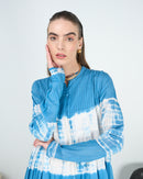 Round neck embroidered Lines and front Gathered pattern stylish Klosh design, Long sleeves and cotton kaftan 4161 - قفطان