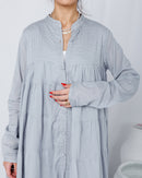 Round neck embroidered Lines and front Gathered pattern stylish Klosh design, Long sleeves and cotton kaftan 2780 - قفطان
