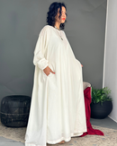 Round neck with v-shape gathered style and long sleeves cotton kaftan 3706 - قفطان
