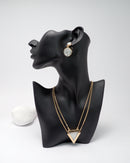 1Pc Traingle Pendant Necklace & 1pair earrings & 1Pc Bangle, Marble pattern geometric Décor 2850 - اكسسوارات