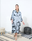 V-neck and collar embroidered design with front button and both side pockets, sleeves cuff folded style kaftan 4166 - قفطان