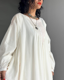 Round neck with v-shape gathered style and long sleeves cotton kaftan 3706 - قفطان