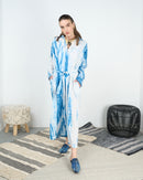 Jumpsuit Collar Style with front buttons and Waist belted embroidered cuff long sleeves cotton kaftan 4192 - قفطان