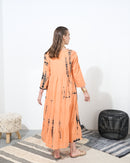 V-neck stylish kaftan with front Cross buttons and waist gathered style, half quarter sleeves cotton kaftan 4198 - قفطان