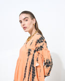 V-neck stylish kaftan with front Cross buttons and waist gathered style, half quarter sleeves cotton kaftan 4198 - قفطان