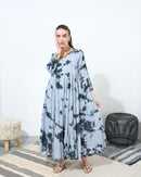 V-neck stylish kaftan with front Cross buttons and waist gathered style, half quarter sleeves cotton kaftan 4200 - قفطان