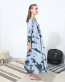 V-neck stylish kaftan with front Cross buttons and waist gathered style, half quarter sleeves cotton kaftan 4200 - قفطان