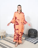 Oversized Collar design with front full stylish buttons, Embroidered shoulder and wide cuff cotton kaftan 4204 - قفطان