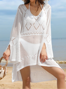 Split Sleeve High Low Hem Cover Up Swimwear 3289 - ملابس سباحة