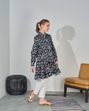 Printed Stylish with Both side front Pockets and Gathered design, Long cuff sleeves dress 3342 - فستان