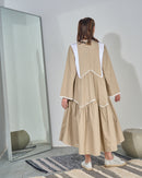 Round neck with front gathered style and Long sleeves design with back zipper Dress 3351 - فستان