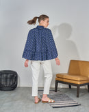 Oversized collar design with printed and waist gathered style Blouse 3353 - بلوزة