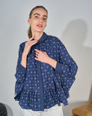 Oversized collar design with printed and waist gathered style Blouse 3353 - بلوزة