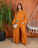 Oversized Top Stylish Printed with Sleeveless inner, Wide Leg Pants 3 Pieces Set 3383 - طقم ٣ قطع