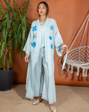 Oversized Top Stylish Printed with Sleeveless inner, Wide Leg Pants 3 Pieces Set 3386 - طقم ٣ قطع