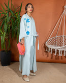 Oversized Top Stylish Printed with Sleeveless inner, Wide Leg Pants 3 Pieces Set 3386 - طقم ٣ قطع