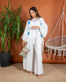 Oversized Top Stylish Printed with Sleeveless inner, Wide Leg Pants 3 Pieces Set 3389 - طقم ٣ قطع