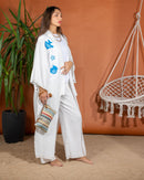 Oversized Top Stylish Printed with Sleeveless inner, Wide Leg Pants 3 Pieces Set 3389 - طقم ٣ قطع